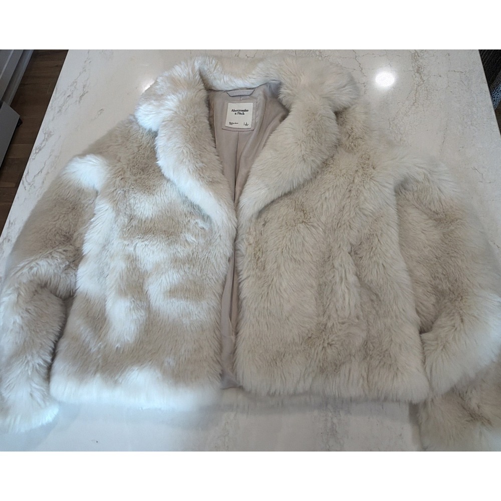 Abercrombie & Fitch Faux Fur White/Beige/Gray Tone Coat Boxy Sz Large